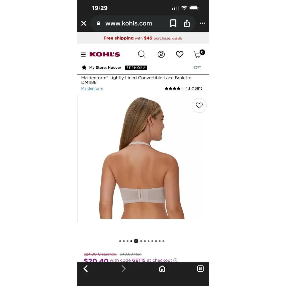 Maidenform Casual Comfort Gray Wireless Longline Bralette Style DM1188 Size 34C
